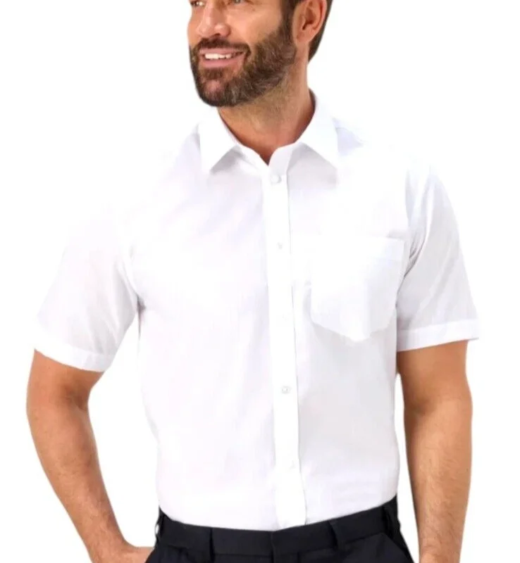 Men's Shirts White Solid Summer Quality Holiday Casual Short Sleeve Shirts P4